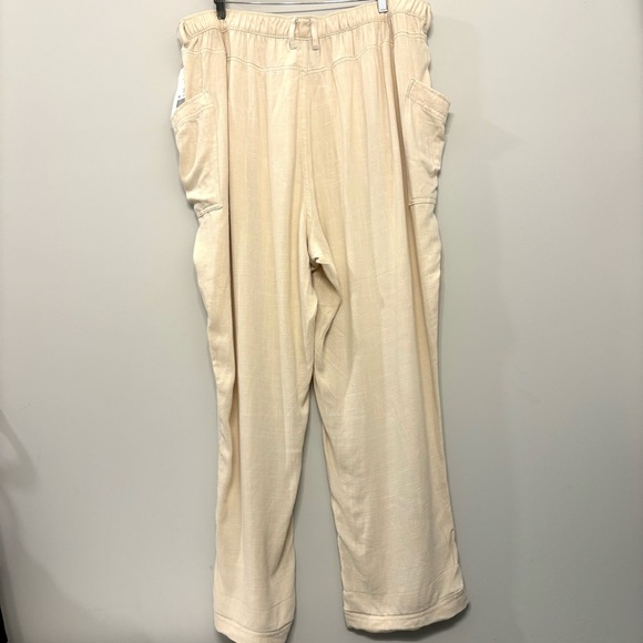 NWT Wonderly Drapey Linen Blend Button Fly Cream Lightweight Cargo Pants Size 3X - Picture 2 of 14